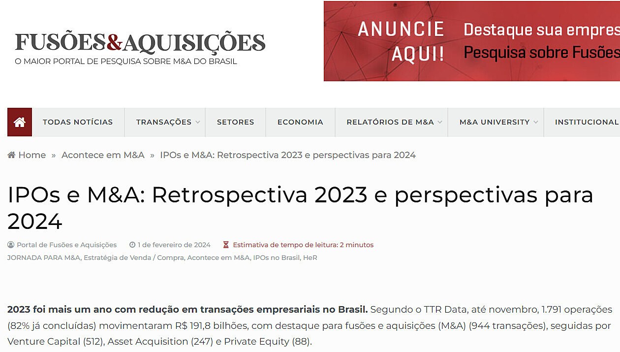 IPOs e M&A: Retrospectiva 2023 e perspectivas para 2024